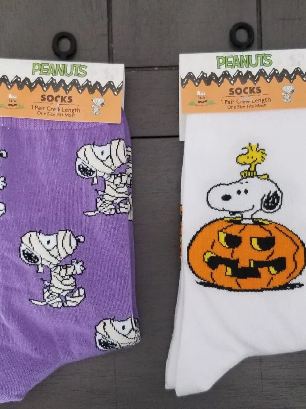 Peanuts Snoopy Halloween Jack-o'-lantern & Mummy Novelty Crew Socks Bundle